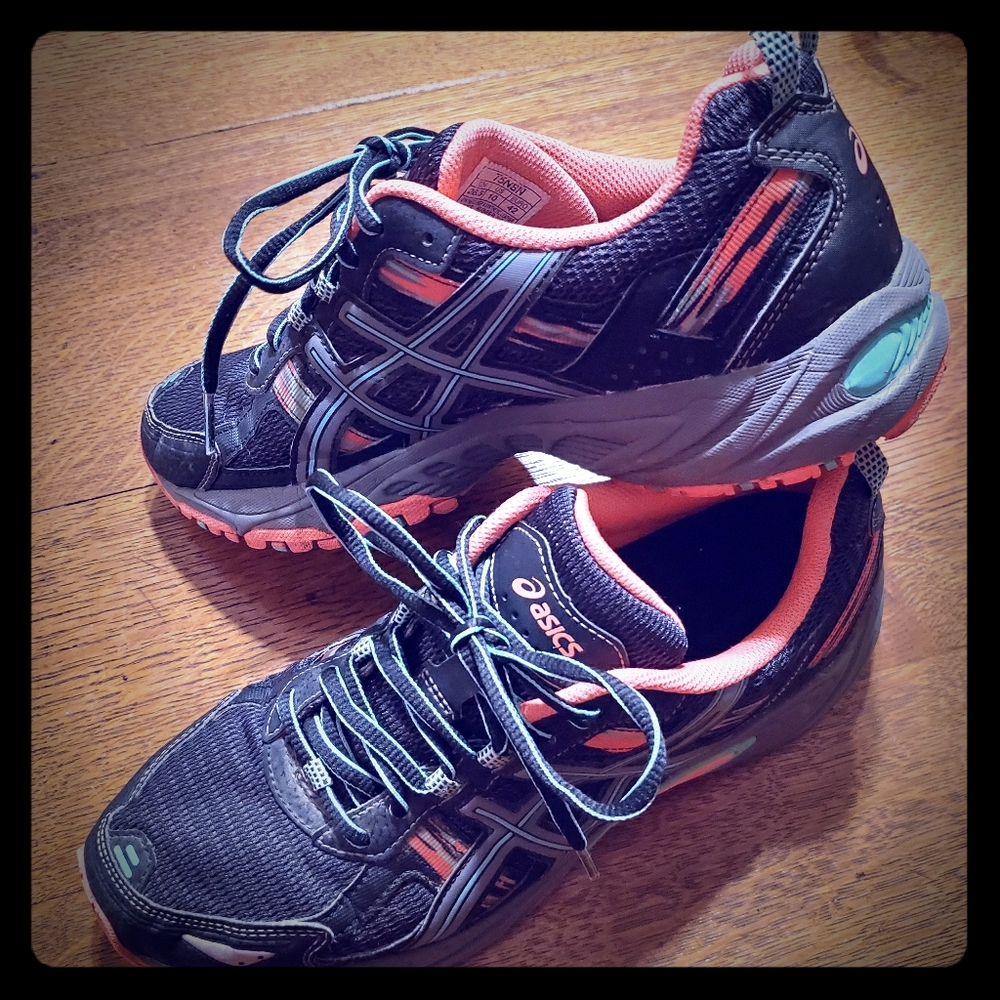 EUC Womens Size 10 Asics Black Teal Coral